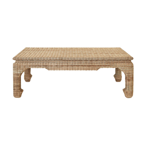 Asian Bohemian Rattan Rectangle Frame Coffee Table