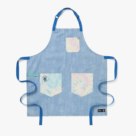 Tie-Dye Bib Apron with Embroidery and Adjustable Pockets