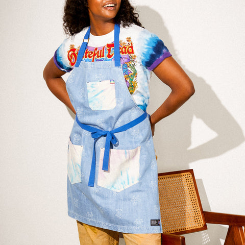 Tie-Dye Bib Apron with Embroidery and Adjustable Pockets