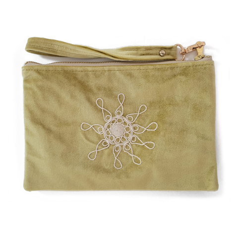 Artful Traditionalist Geometric Embroidery Zip Top Pouch