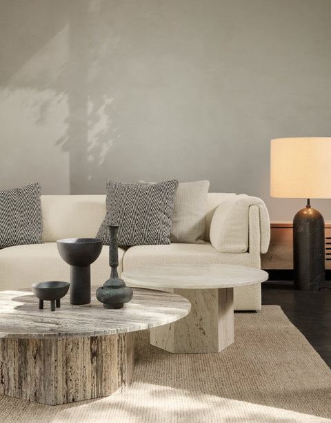 Timeless Minimalist Round Stone Coffee Table with Drum Base