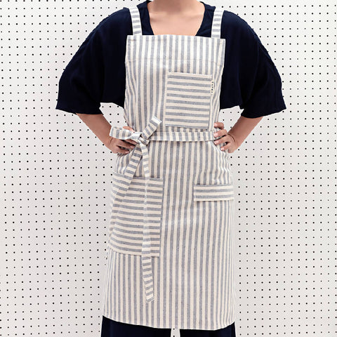 Pinafore Stripe Apron with Crossback and Patch Pockets