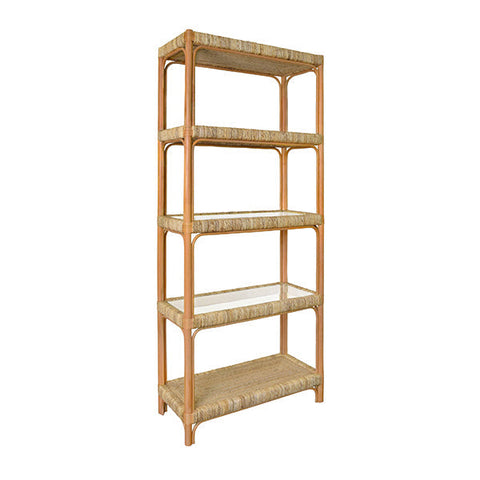 Coastal Etagere Bookshelf in Rattan and Glass