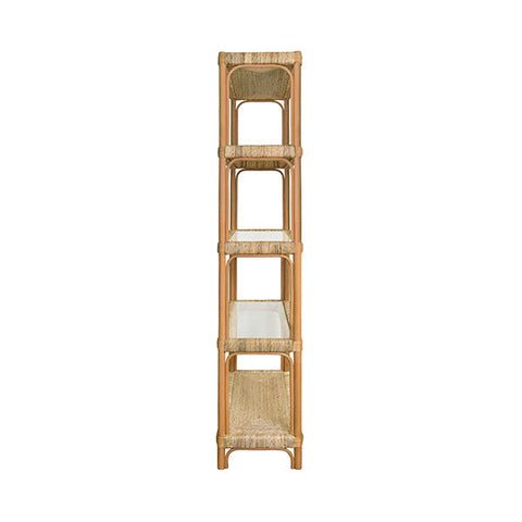 Coastal Etagere Bookshelf in Rattan and Glass