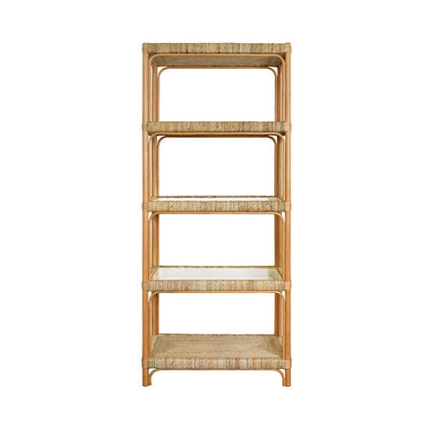 Coastal Etagere Bookshelf in Rattan and Glass