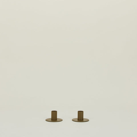 ESSENTIAL METAL CANDLE HOLDERS, SET OF 2 - OLIVE