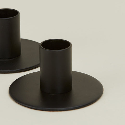 ESSENTIAL METAL CANDLE HOLDERS, SET OF 2 - BLACK