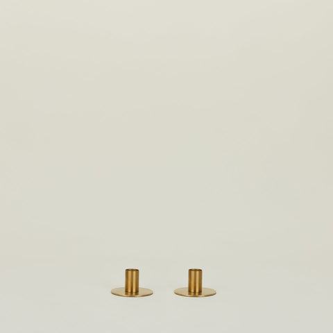 ESSENTIAL METAL CANDLE HOLDERS, SET OF 2 - BRASS