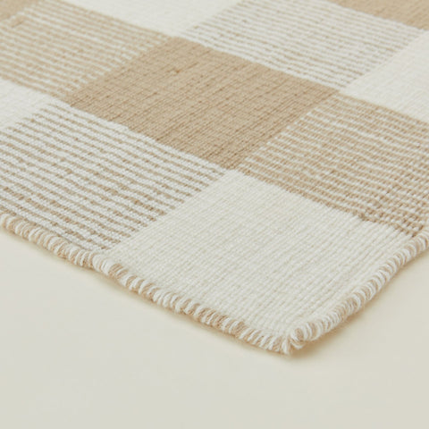 Scandinavian Plaid Wool Area Rug in Beige - Rectangle