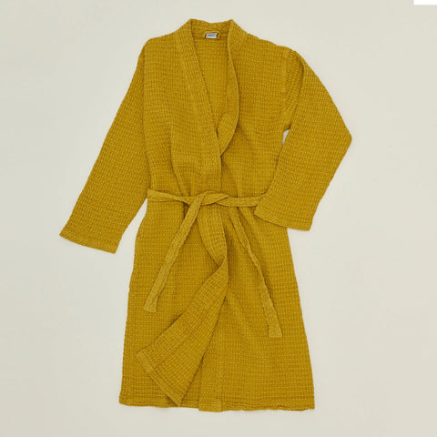SIMPLE WAFFLE BATHROBE - MUSTARD