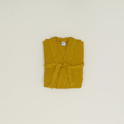 SIMPLE WAFFLE BATHROBE - MUSTARD