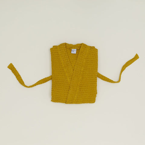 SIMPLE WAFFLE BATHROBE - MUSTARD
