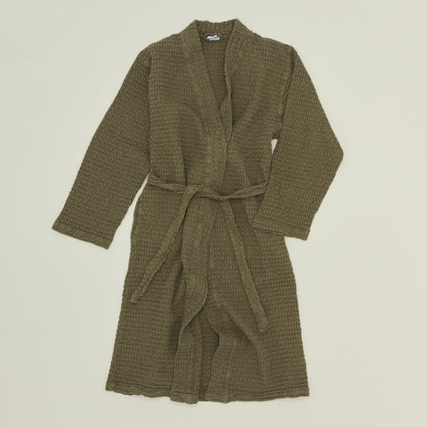 SIMPLE WAFFLE BATHROBE - OLIVE