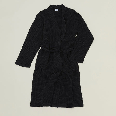 SIMPLE WAFFLE BATHROBE - BLACK