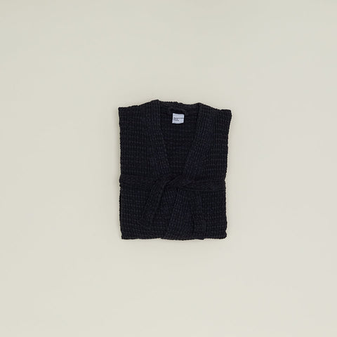 SIMPLE WAFFLE BATHROBE - BLACK