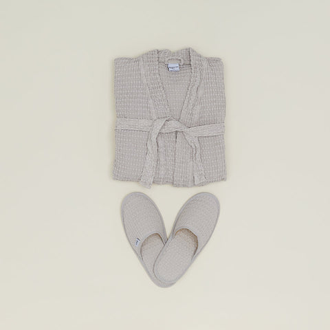 SIMPLE WAFFLE BATHROBE - LIGHT GREY