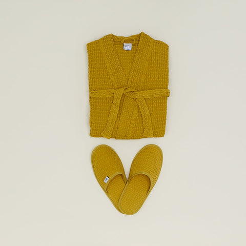 SIMPLE WAFFLE BATHROBE - MUSTARD