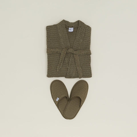 SIMPLE WAFFLE BATHROBE - OLIVE
