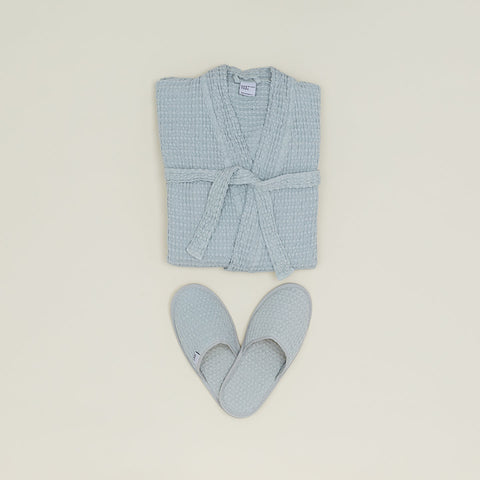 SIMPLE WAFFLE BATHROBE - SKY