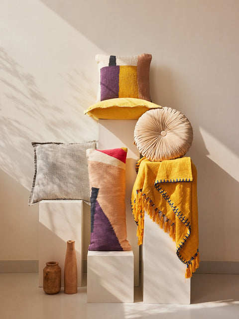 Monochromatic Bohemian Seamed Square Accent Throw Pillow