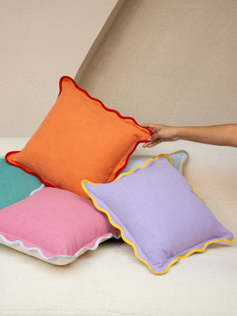 Monochromatic Contemporary Scallop Trim Square Accent Pillow