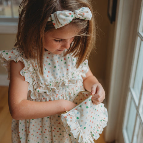 Love in Bloom Heart Print Ruffled Zipper Pouch