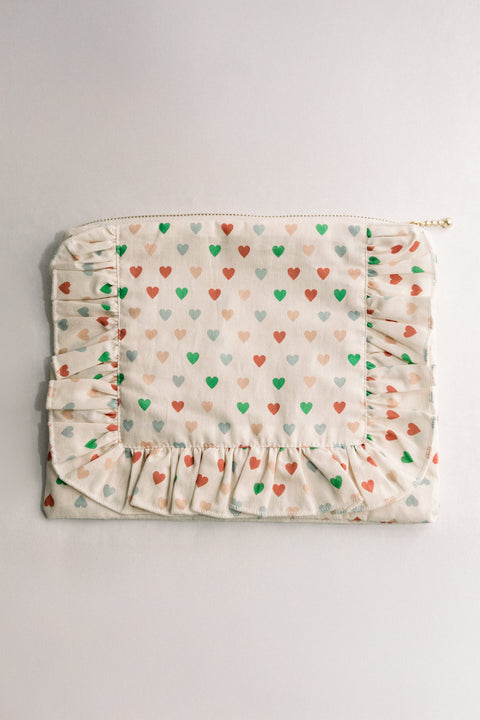Love in Bloom Heart Print Ruffled Zipper Pouch