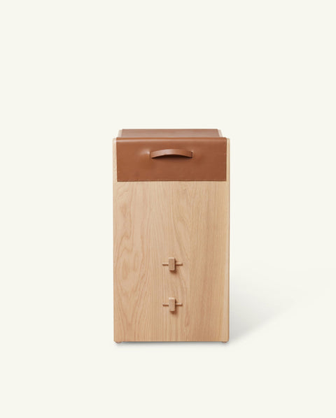 Aya Timeless Minimalist Modern Oak Plinth Base Counter Stool