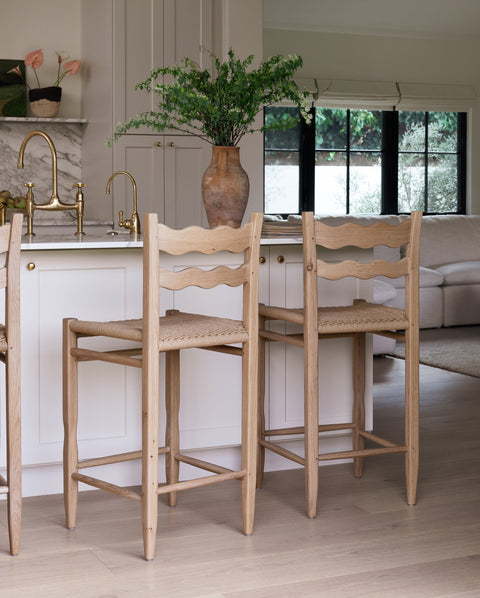 Freda Artful Traditionalist Mid Century Oak Ladder Counter Stool