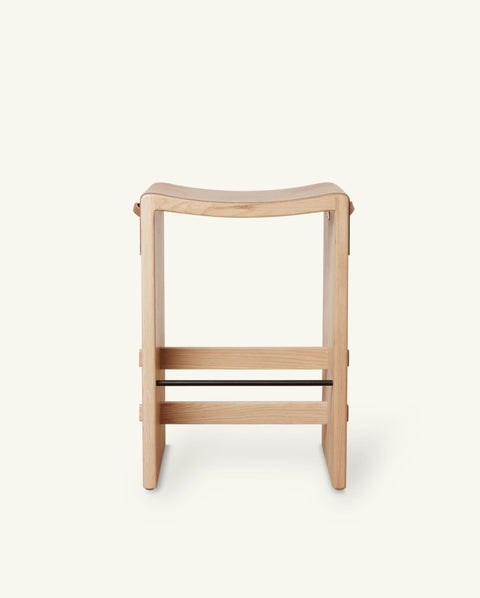 Aya Timeless Minimalist Modern Oak Plinth Base Counter Stool