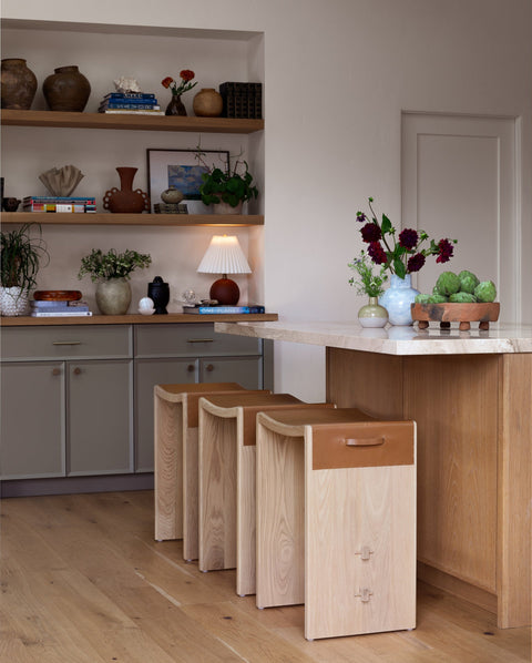 Aya Timeless Minimalist Modern Oak Plinth Base Counter Stool