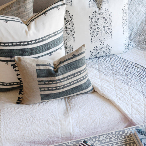 Filling Spaces Artful Traditionalist Bohemian Hand Block Print Accent Pillow - 18 x 18 - 20 x 20 - 22 x 22 - 24 x 24 - 26X 26 - 14 x 20 - 14 x 40 - 18 x 40 - 16 x 50