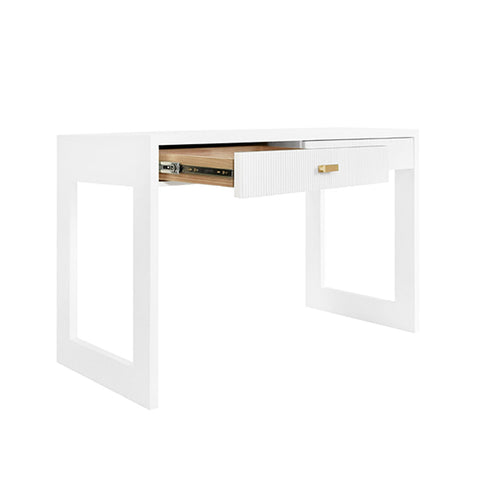 Worlds Away Timeless Minimalist Fluted Wood Writing Desk in Contemporary Style - 48 W