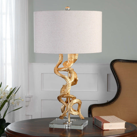 Twisted Accent Drum Table Lamp with Finial and Carving