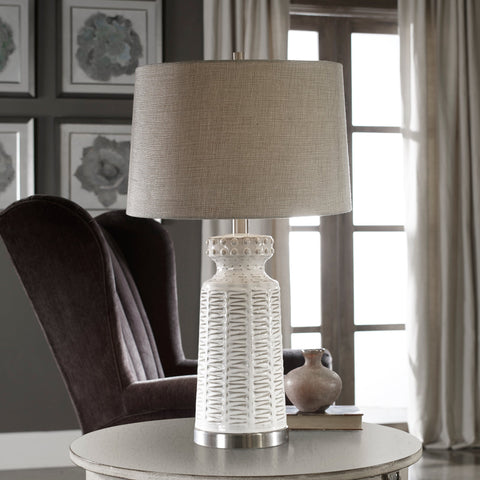 Kansa Column Table Lamp Contemporary Accent Embossed Drum