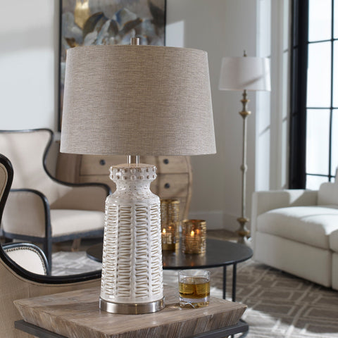 Kansa Column Table Lamp Contemporary Accent Embossed Drum