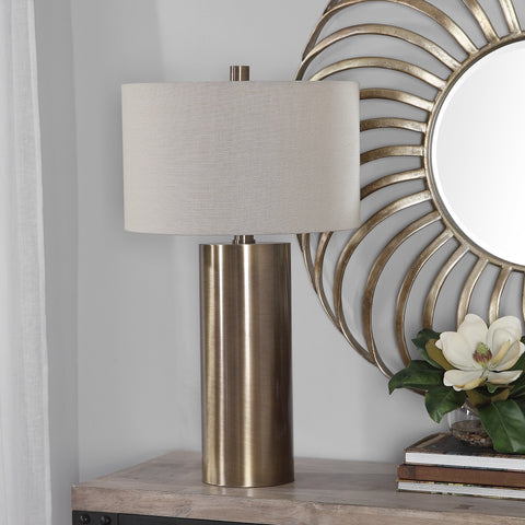 Taria Modern Column Table Lamp in Brass Accent