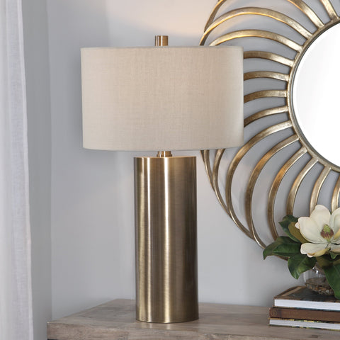 Taria Modern Column Table Lamp in Brass Accent