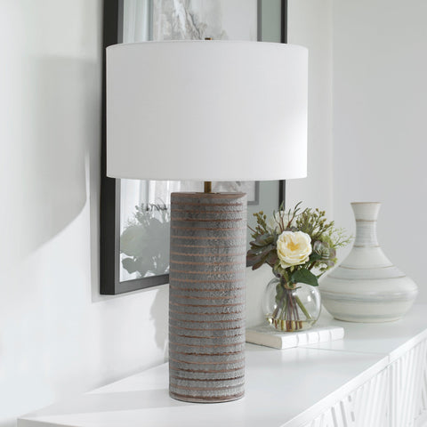 Monolith Organic Carving Accent Cylinder Table Lamp