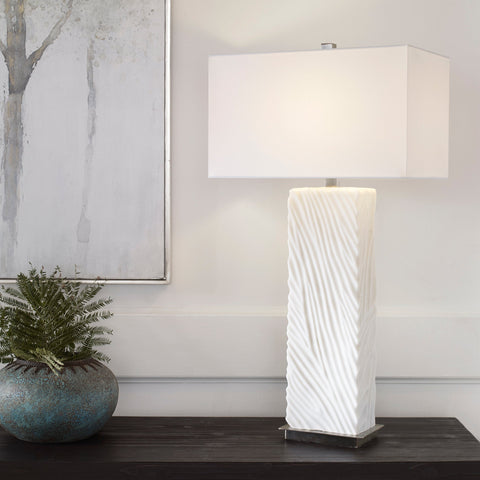 Accent Pillar Column Table Lamp with Carving Modern Design