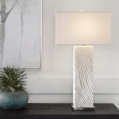 Accent Pillar Column Table Lamp with Carving Modern Design