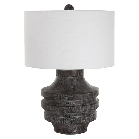 Timber Accent Column Table Lamp with Carving Rustic Design