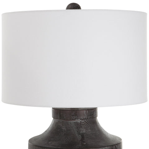 Timber Accent Column Table Lamp with Carving Rustic Design