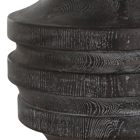 Timber Accent Column Table Lamp with Carving Rustic Design