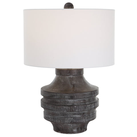 Timber Accent Column Table Lamp with Carving Rustic Design