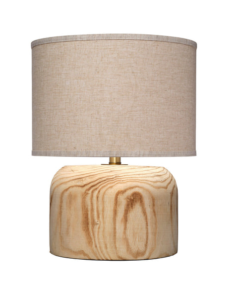 Accent Rustic Timber Drum Table Lamp with Handcrafted Carving