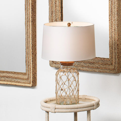 Hugo Coastal Accent Woven Drum Table Lamp with Seashells