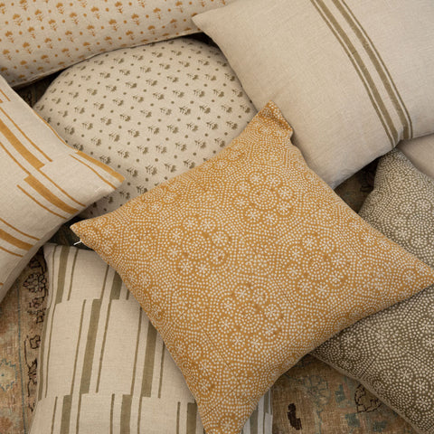 Filling Spaces Artful Traditionalist Hand Block Print Organic Accent Throw Pillow - 18 x 18 - 20 x 20 - 22 x 22 - 24 x 24 - 26X 26 - 14 x 20 - 14 x 40 - 18 x 40 - 16 x 50