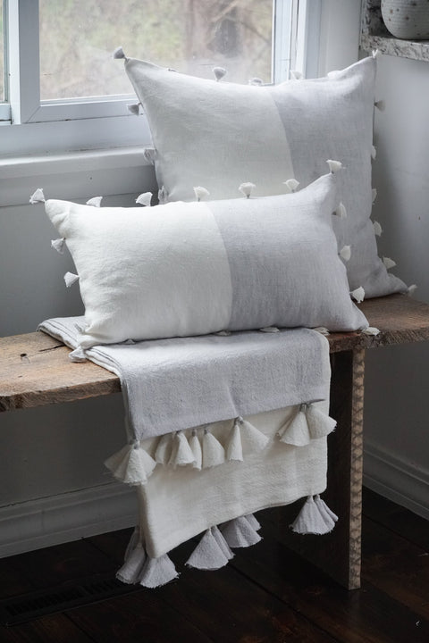 Anaya Monochromatic Scandinavian Linen Accent Pillow with Tassels - 12 x 20 - 20 x 20