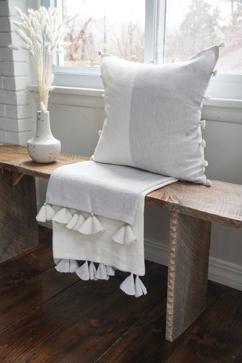 Anaya Monochromatic Scandinavian Linen Accent Pillow with Tassels - 12 x 20 - 20 x 20